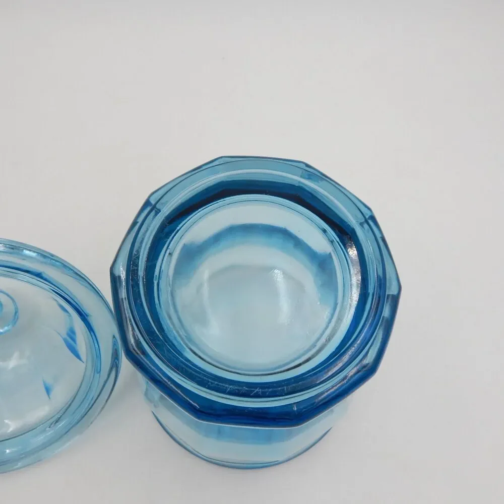 Indiana Glass Azure Blue Paneled Candy Cookie Jar Apothecary Canister w/Lid 9 In